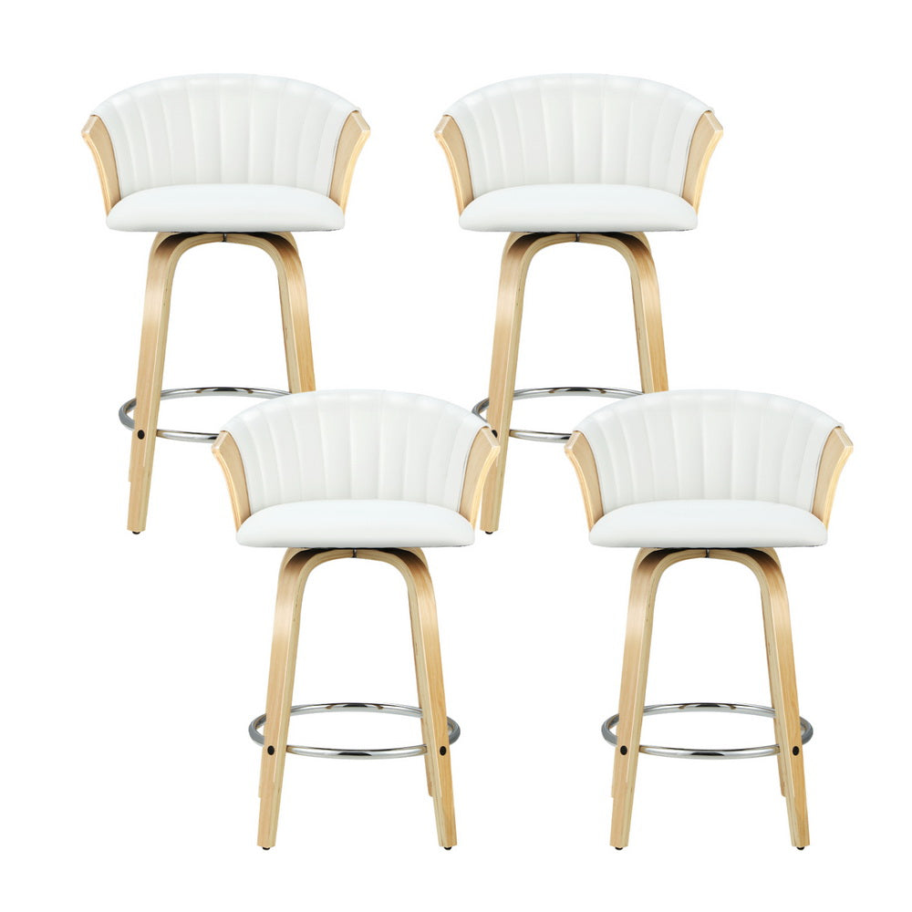 Arm Chairs & Recliners: Artiss 4x Bar Stools Swivel Leather Chairs Wooden