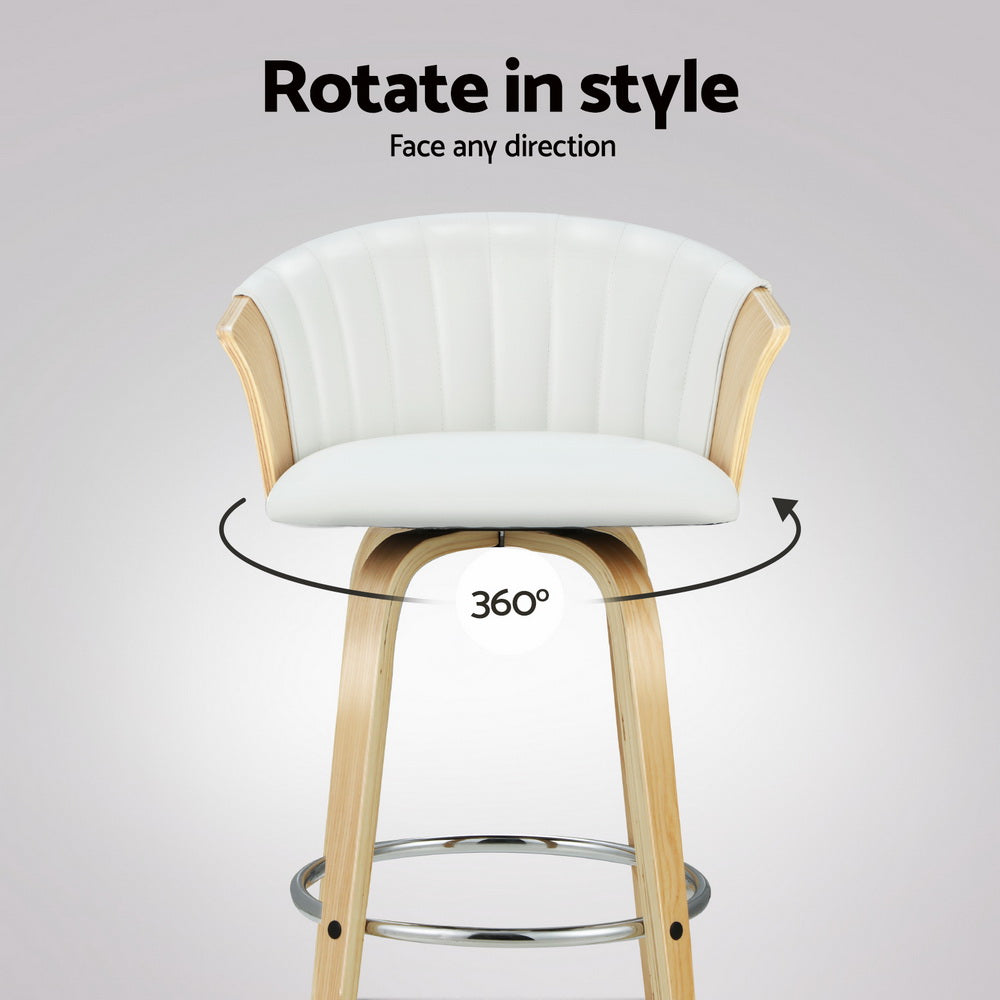 Arm Chairs & Recliners: Artiss 4x Bar Stools Swivel Leather Chairs Wooden
