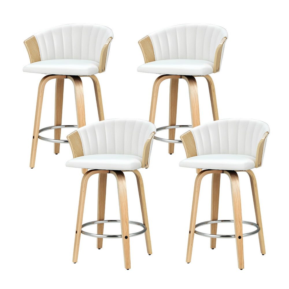 Arm Chairs & Recliners: Artiss 4x Bar Stools Swivel Leather Chairs Wooden
