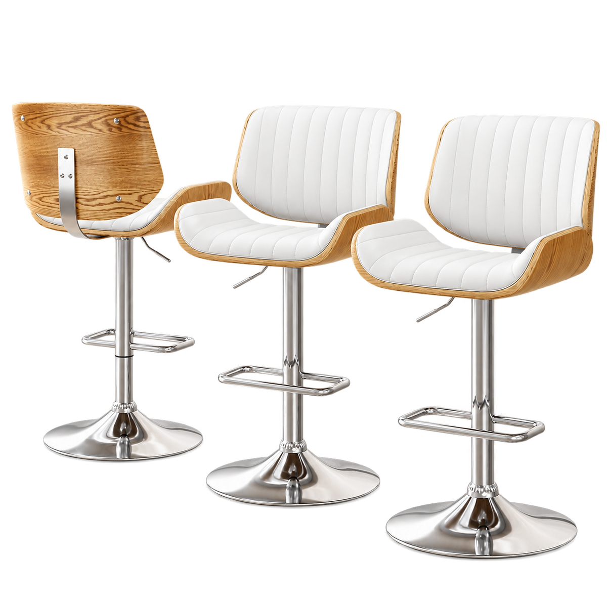 Artiss 3x Bar Stools Counter Chairs Adjustable Swivel PU Leather Galina White