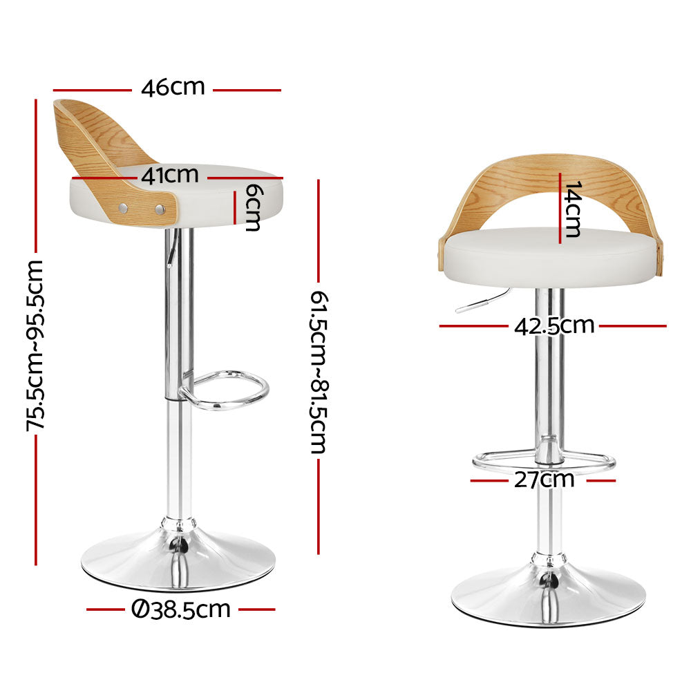 Table & Bar Stools: Artiss 2x Bar Stools Adjustable Leather Padded White