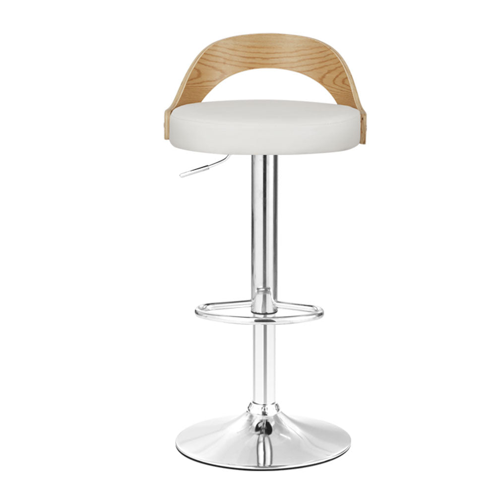 Table & Bar Stools: Artiss 2x Bar Stools Adjustable Leather Padded White