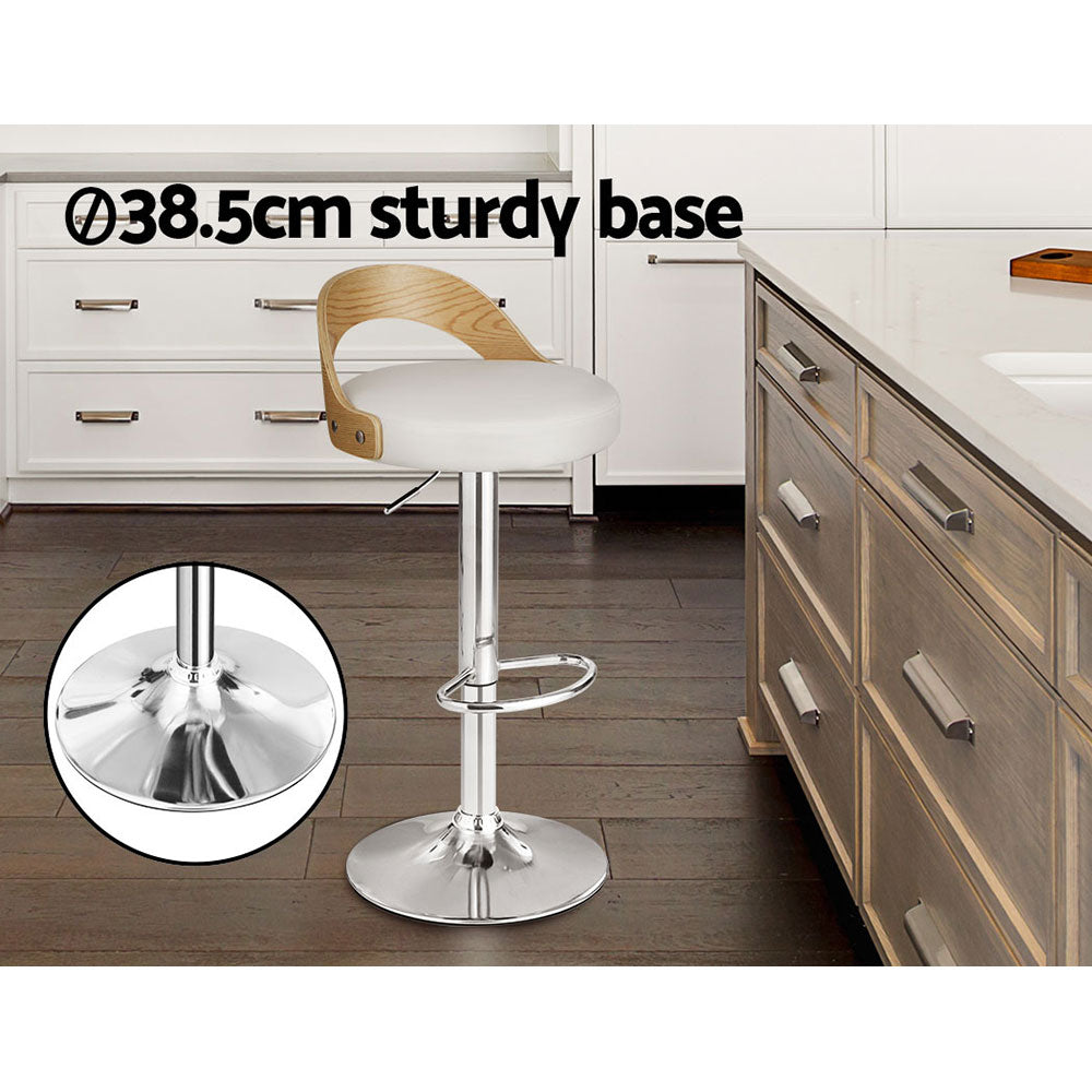 Table & Bar Stools: Artiss 2x Bar Stools Adjustable Leather Padded White