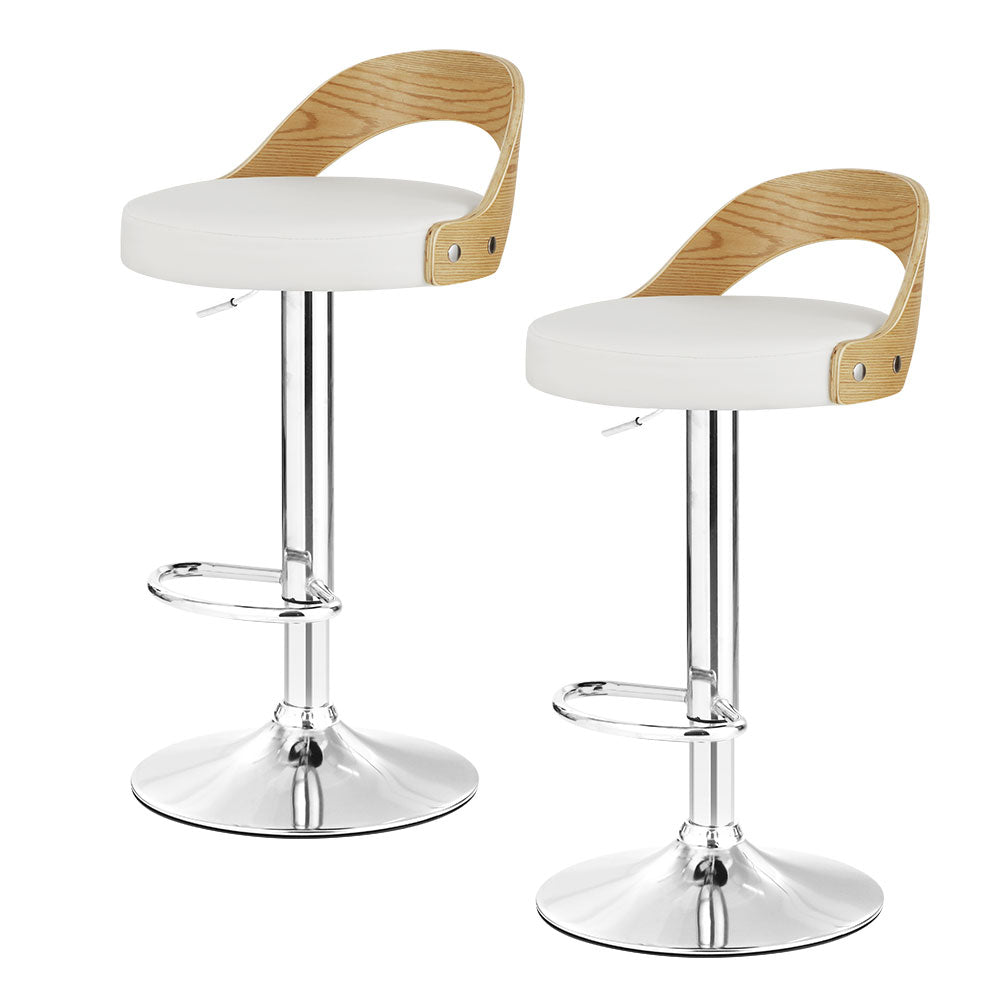 Table & Bar Stools: Artiss 2x Bar Stools Adjustable Leather Padded White