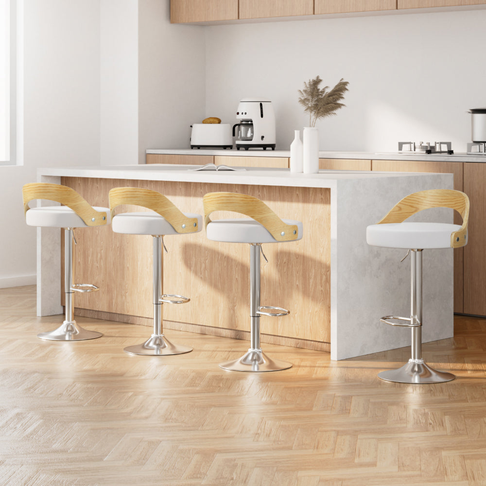 Arm Chairs & Recliners: Artiss 4x Bar Stools Adjustable Leather Padded White