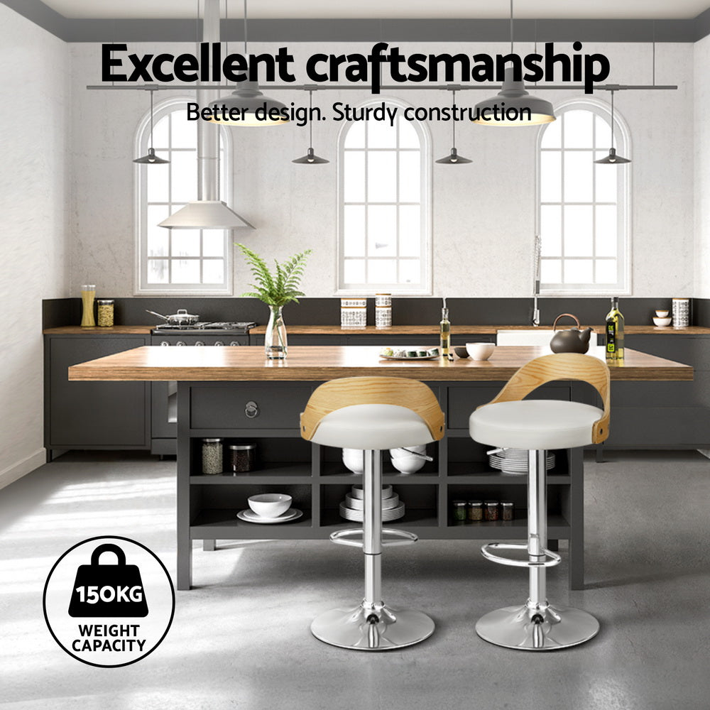 Arm Chairs & Recliners: Artiss 4x Bar Stools Adjustable Leather Padded White