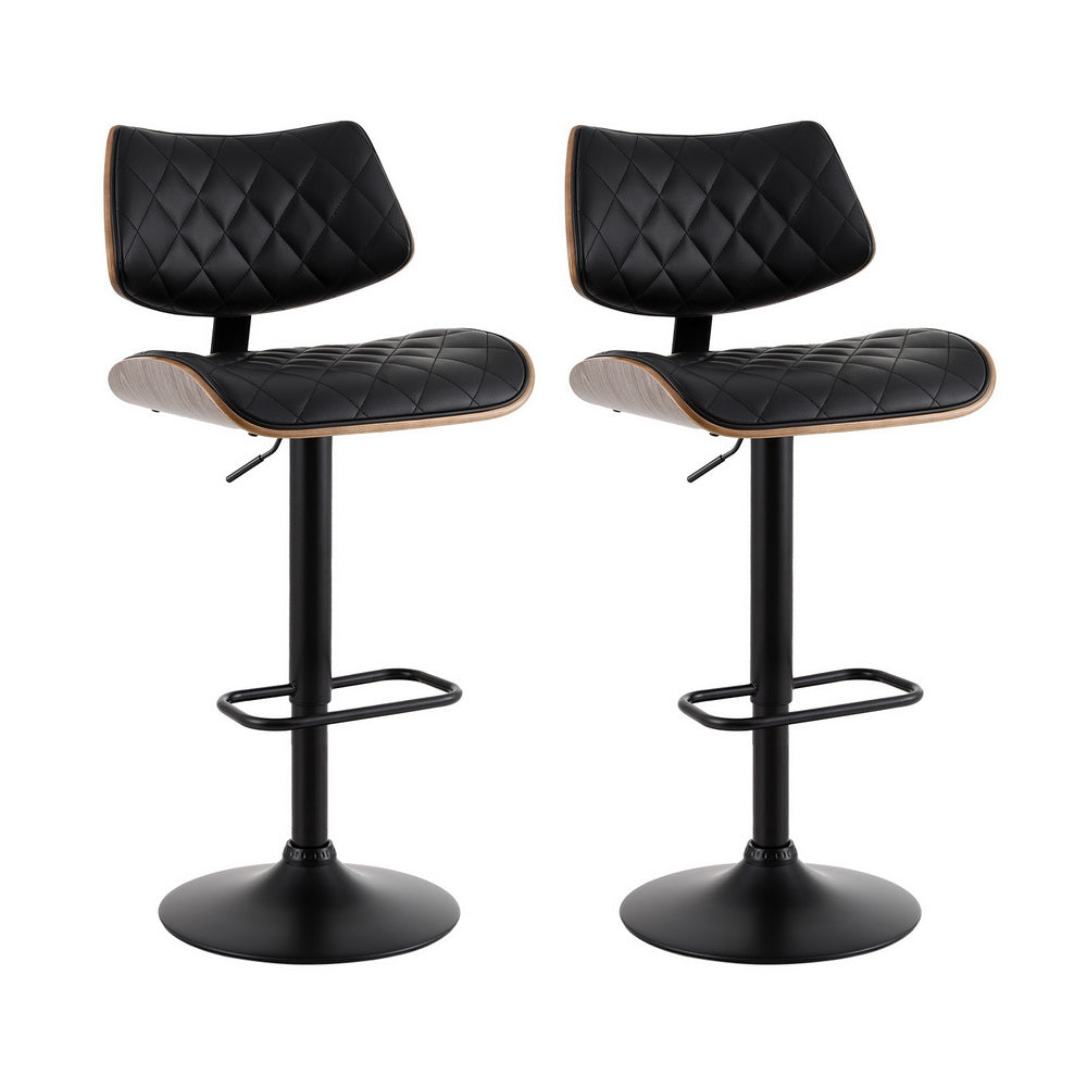 Table & Bar Stools: Artiss 2x Bar Stools Kitchen Dining Chairs Gas Lift Stool Wooden Leather Black