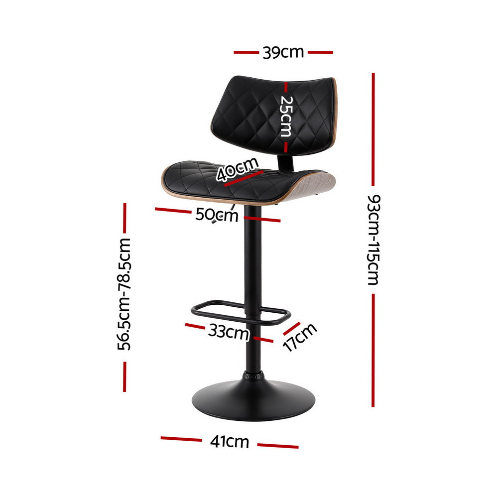 Table & Bar Stools: Artiss 2x Bar Stools Kitchen Dining Chairs Gas Lift Stool Wooden Leather Black