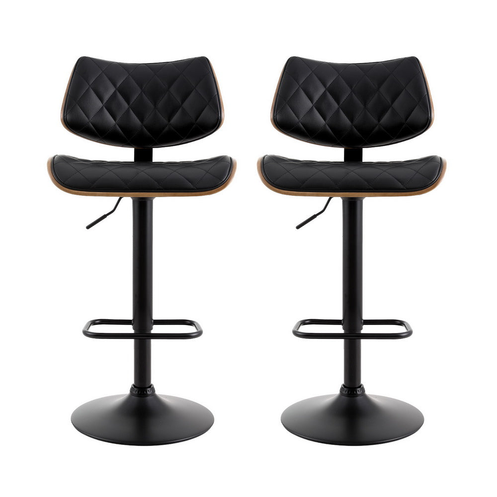 Table & Bar Stools: Artiss 2x Bar Stools Kitchen Dining Chairs Gas Lift Stool Wooden Leather Black