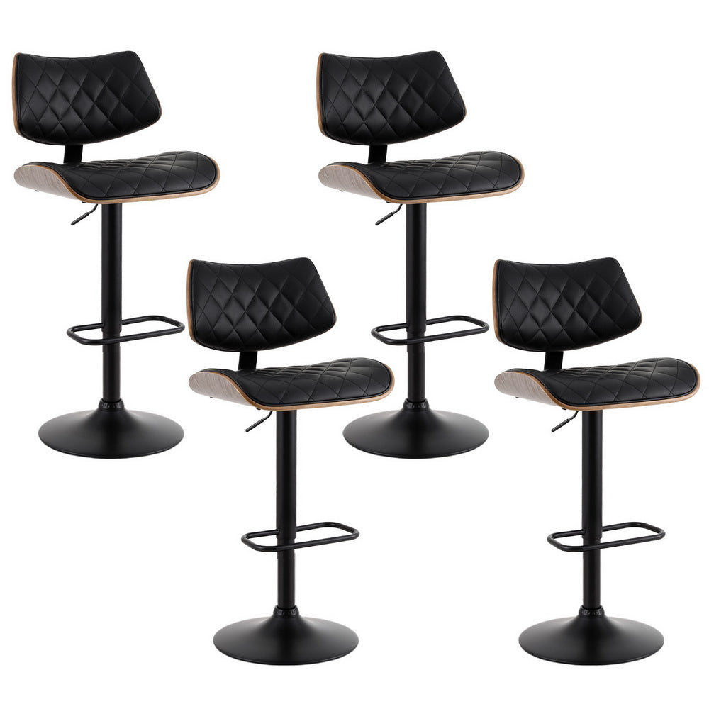 Table & Bar Stools: Artiss 4x Bar Stools Kitchen Dining Chairs Gas Lift Stool Wooden Leather Black