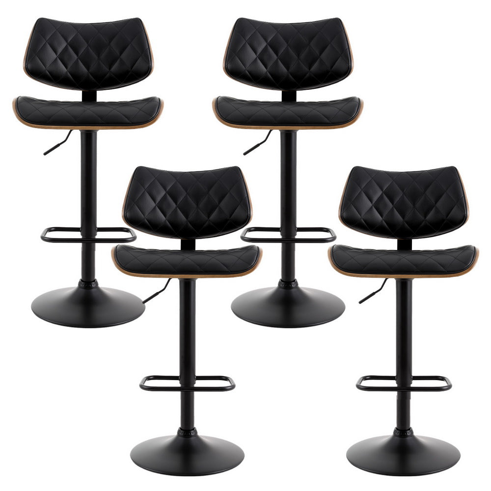 Table & Bar Stools: Artiss 4x Bar Stools Kitchen Dining Chairs Gas Lift Stool Wooden Leather Black