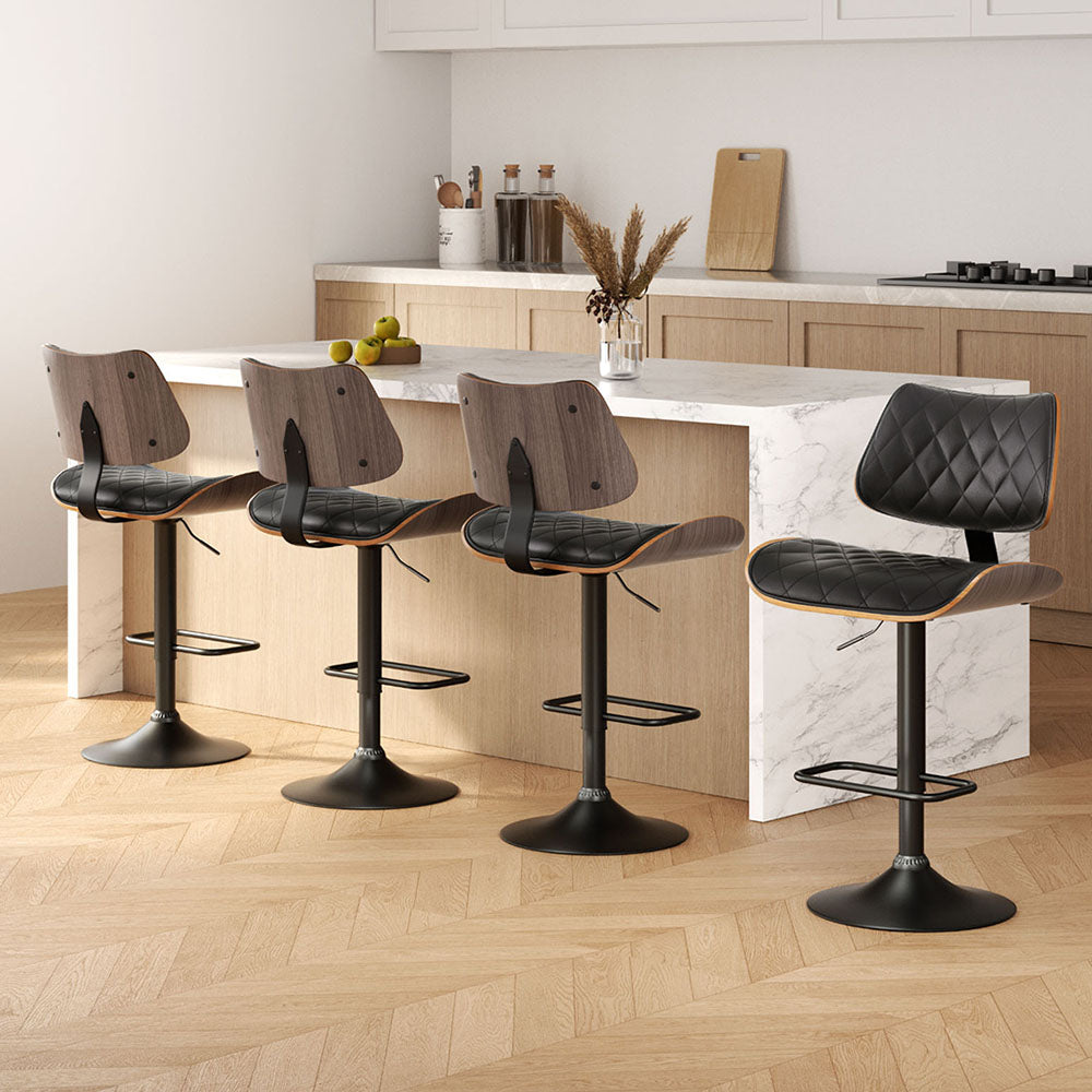 Table & Bar Stools: Artiss 4x Bar Stools Kitchen Dining Chairs Gas Lift Stool Wooden Leather Black