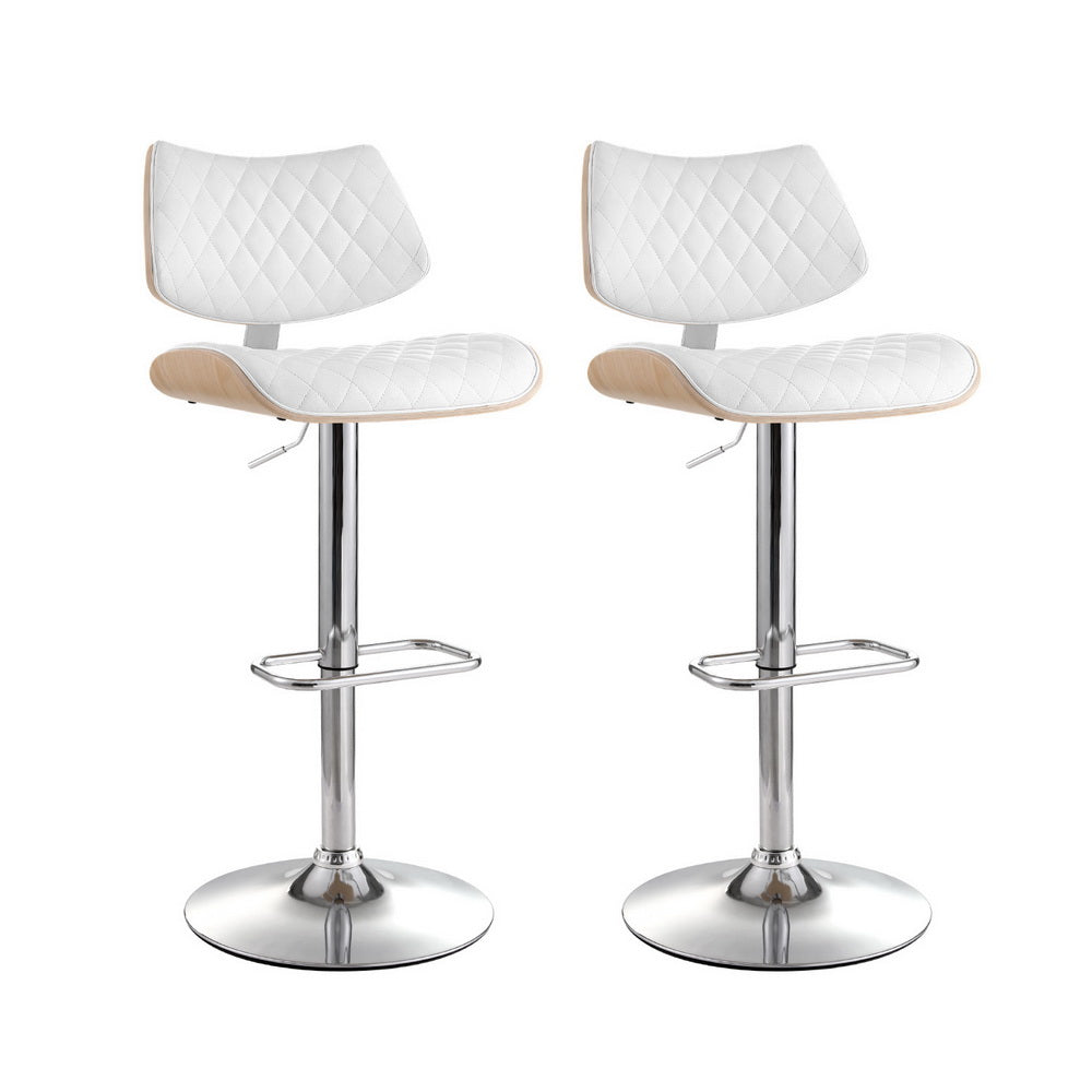 Table & Bar Stools: Artiss 2x Bar Stools Kitchen Dining Chairs Gas Lift Stool Wooden Leather White