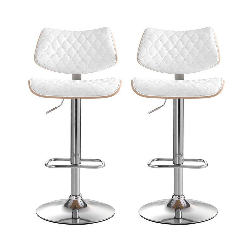 Table & Bar Stools: Artiss 2x Bar Stools Kitchen Dining Chairs Gas Lift Stool Wooden Leather White