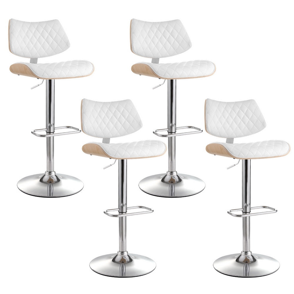 Table & Bar Stools: Artiss 4x Bar Stools Kitchen Dining Chairs Gas Lift Stool Wooden Leather White
