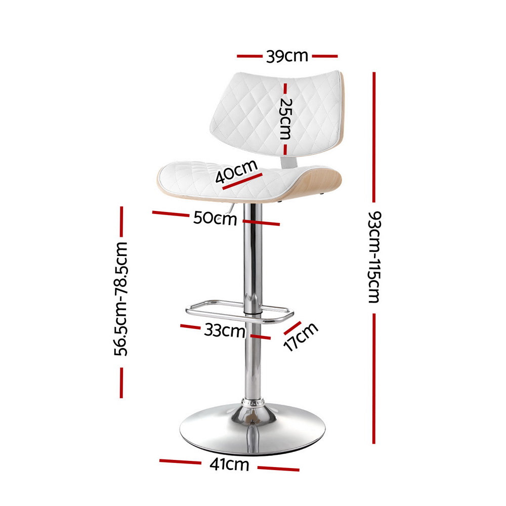 Table & Bar Stools: Artiss 4x Bar Stools Kitchen Dining Chairs Gas Lift Stool Wooden Leather White