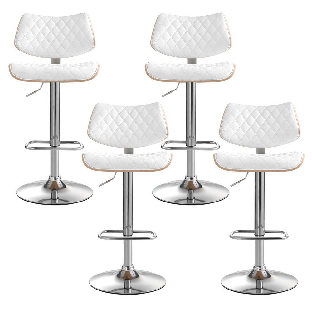 Table & Bar Stools: Artiss 4x Bar Stools Kitchen Dining Chairs Gas Lift Stool Wooden Leather White