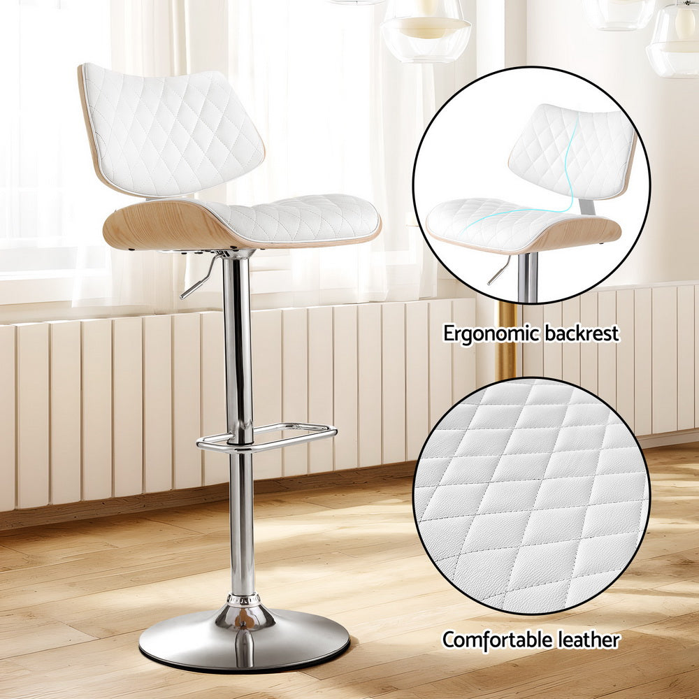Table & Bar Stools: Artiss 4x Bar Stools Kitchen Dining Chairs Gas Lift Stool Wooden Leather White