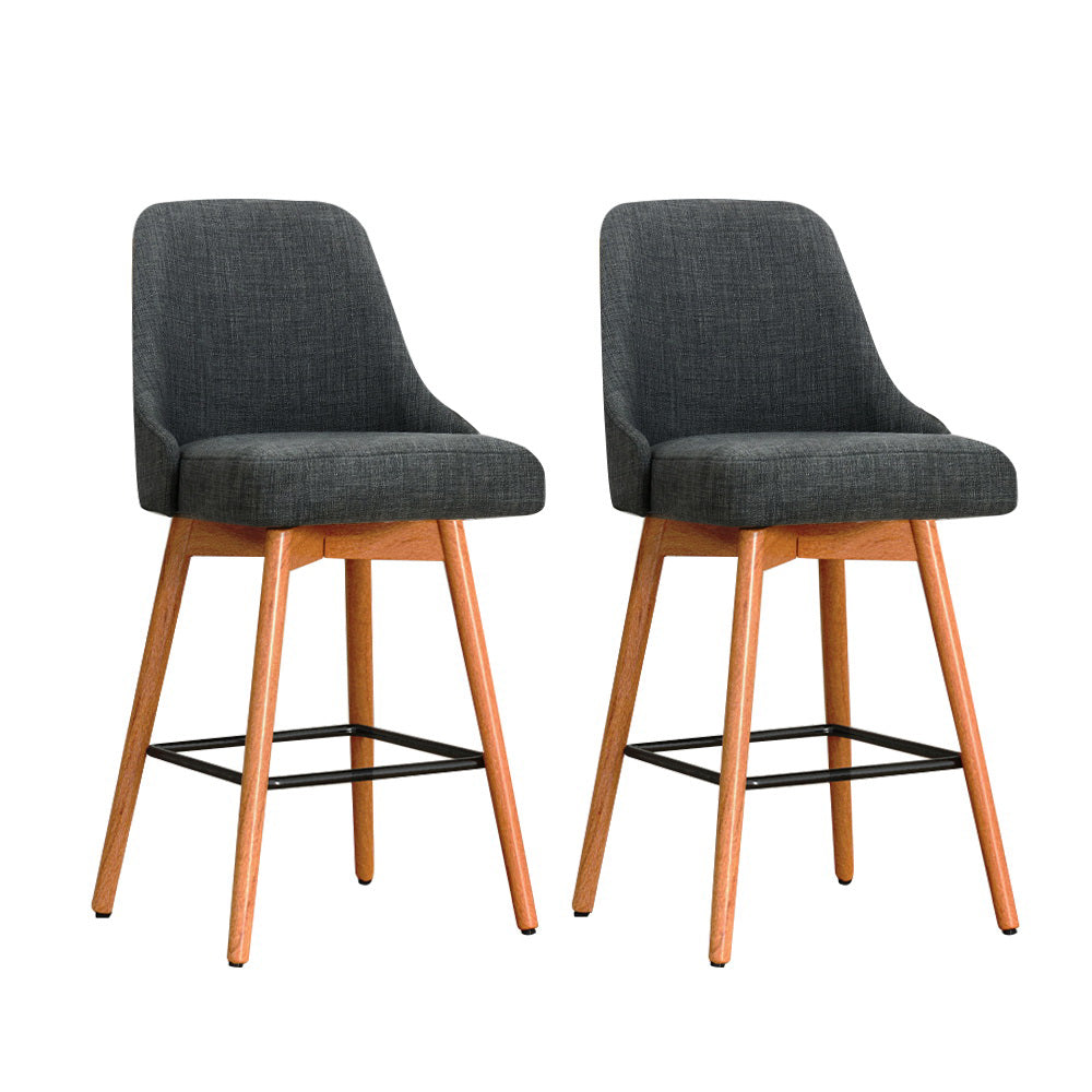 Table & Bar Stools: Artiss 2x Bar Stools Swivel Seat Wooden Charcoal