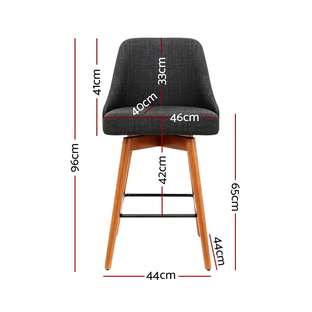 Table & Bar Stools: Artiss 2x Bar Stools Swivel Seat Wooden Charcoal