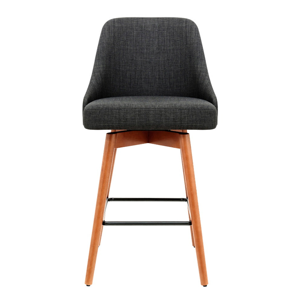 Table & Bar Stools: Artiss 2x Bar Stools Swivel Seat Wooden Charcoal