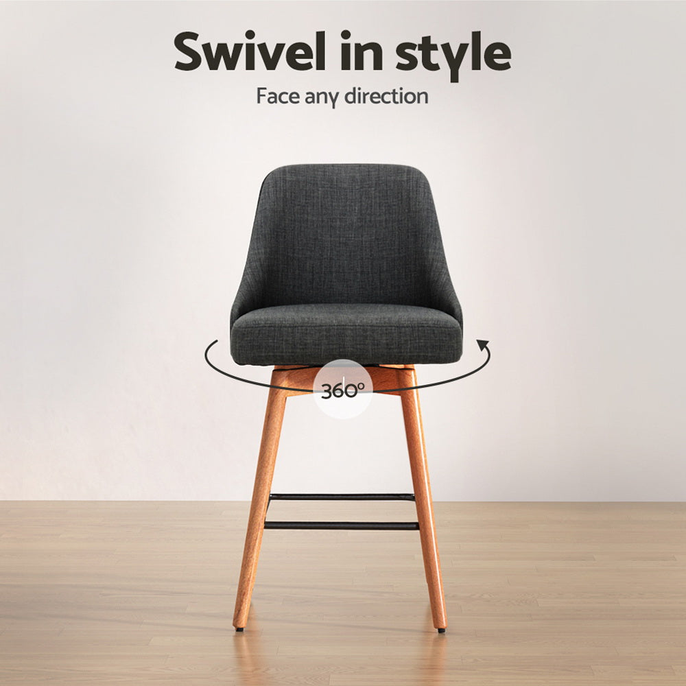 Table & Bar Stools: Artiss 2x Bar Stools Swivel Seat Wooden Charcoal