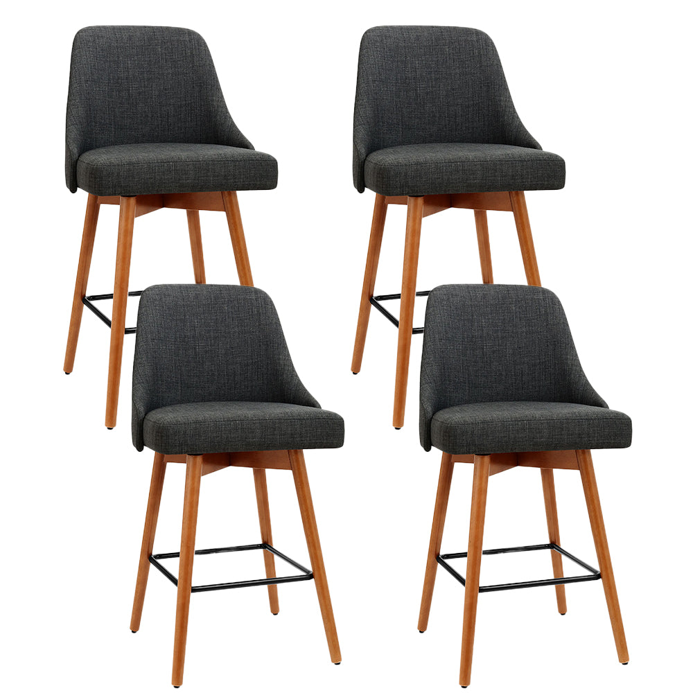 Table & Bar Stools: Artiss 4x Bar Stools Swivel Seat Wooden Charcoal