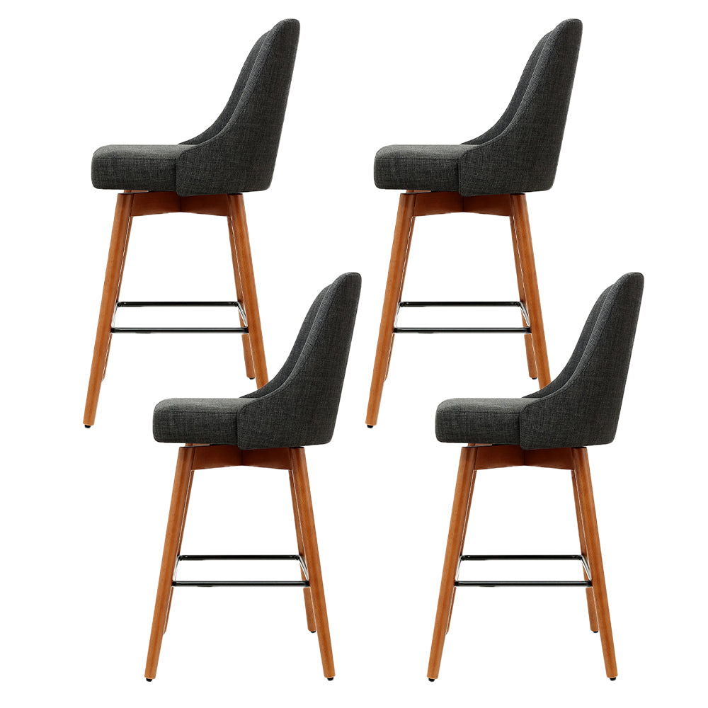 Table & Bar Stools: Artiss 4x Bar Stools Swivel Seat Wooden Charcoal