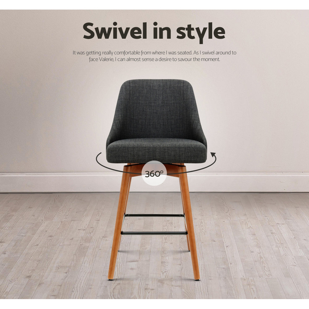 Table & Bar Stools: Artiss 4x Bar Stools Swivel Seat Wooden Charcoal