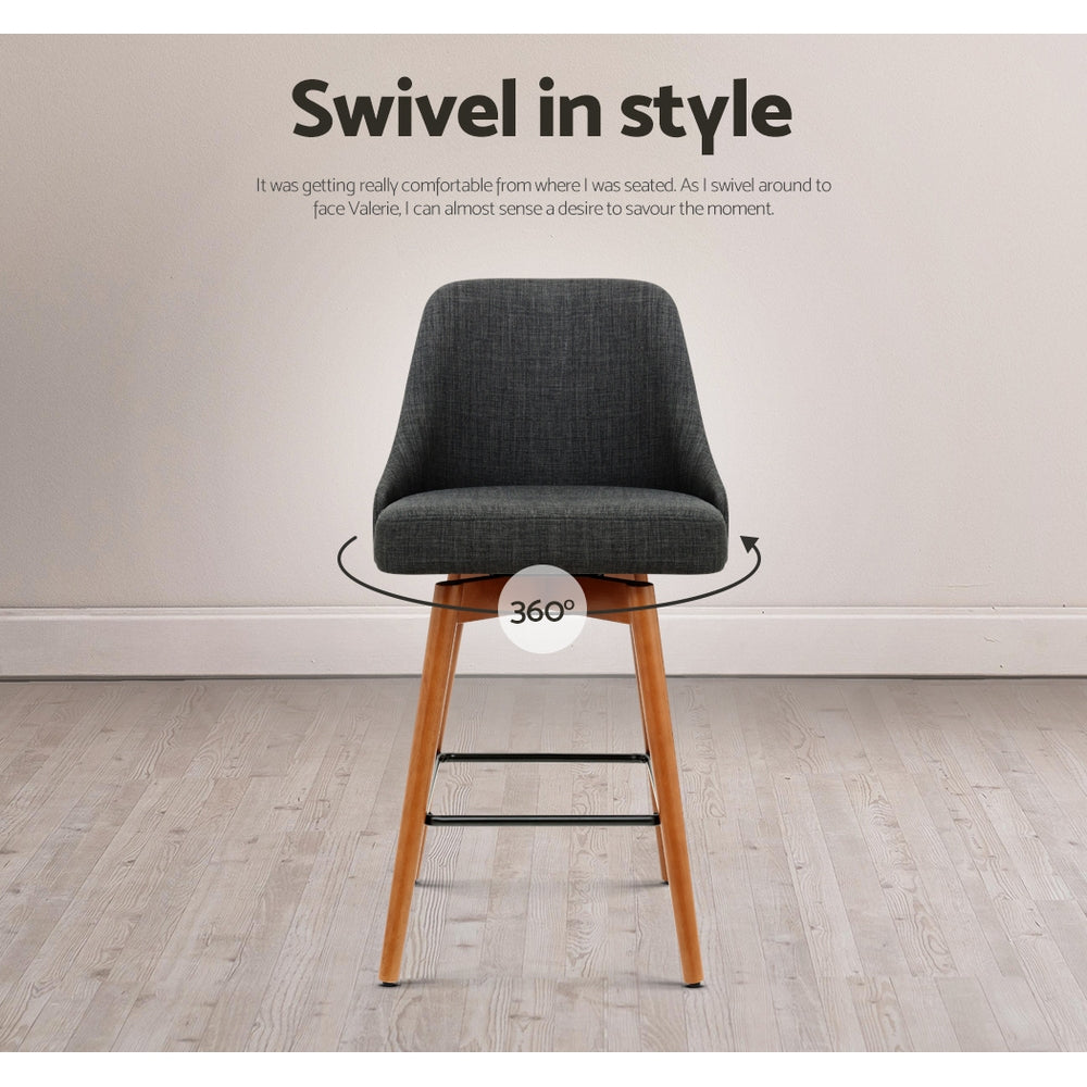 Table & Bar Stools: Artiss 4x Bar Stools Swivel Seat Wooden Charcoal