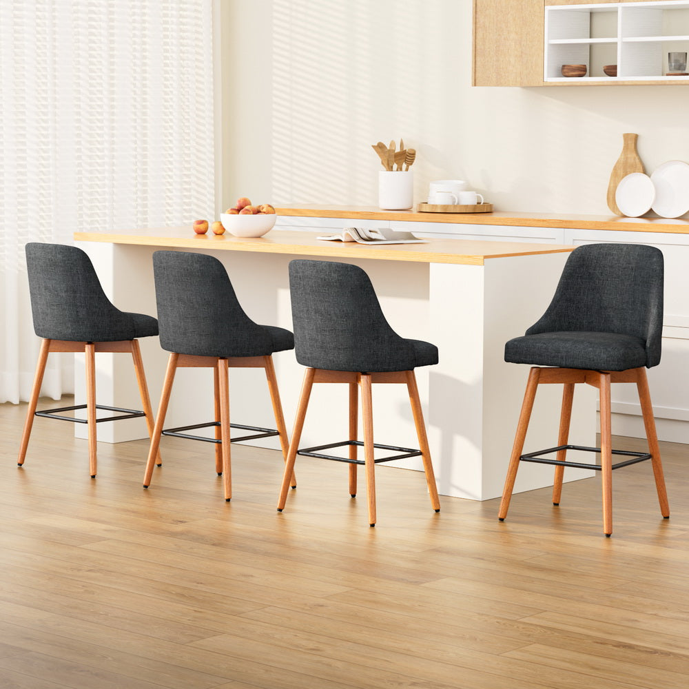 Table & Bar Stools: Artiss 4x Bar Stools Swivel Seat Wooden Charcoal