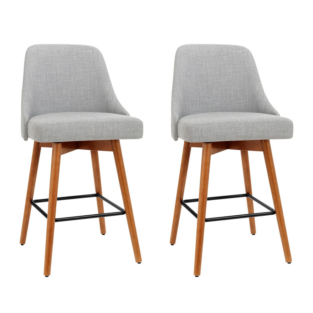 Table & Bar Stools: Artiss 2x Bar Stools Swivel Seat Wooden Grey