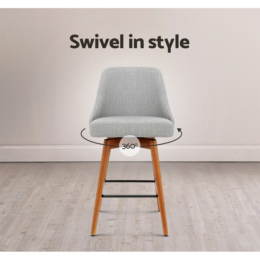 Table & Bar Stools: Artiss 2x Bar Stools Swivel Seat Wooden Grey