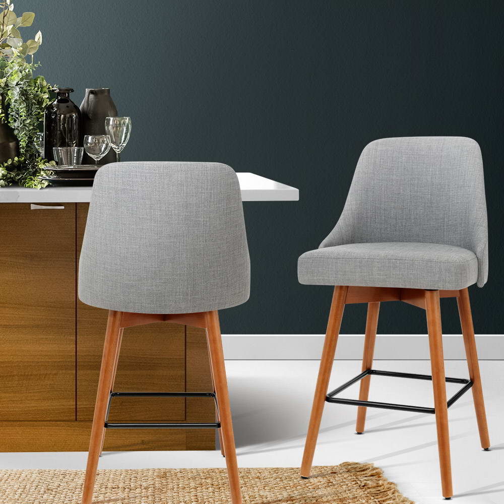 Table & Bar Stools: Artiss 2x Bar Stools Swivel Seat Wooden Grey
