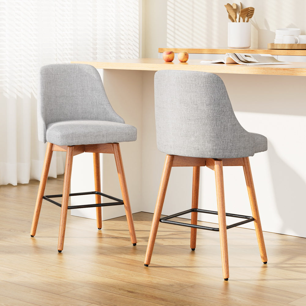 Table & Bar Stools: Artiss 2x Bar Stools Swivel Seat Wooden Grey