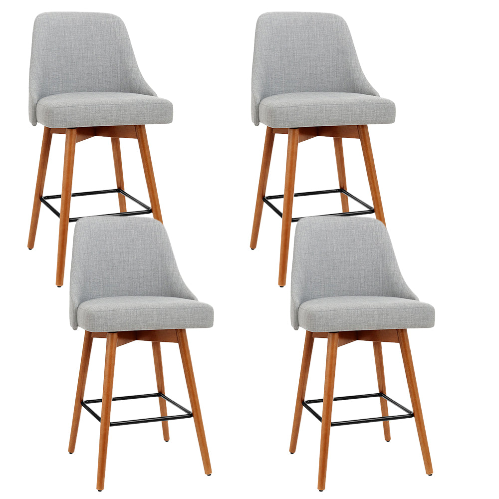 Table & Bar Stools: Artiss 4x Bar Stools Swivel Seat Wooden Grey