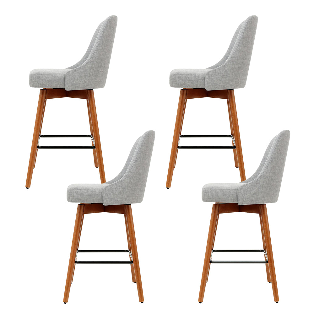 Table & Bar Stools: Artiss 4x Bar Stools Swivel Seat Wooden Grey
