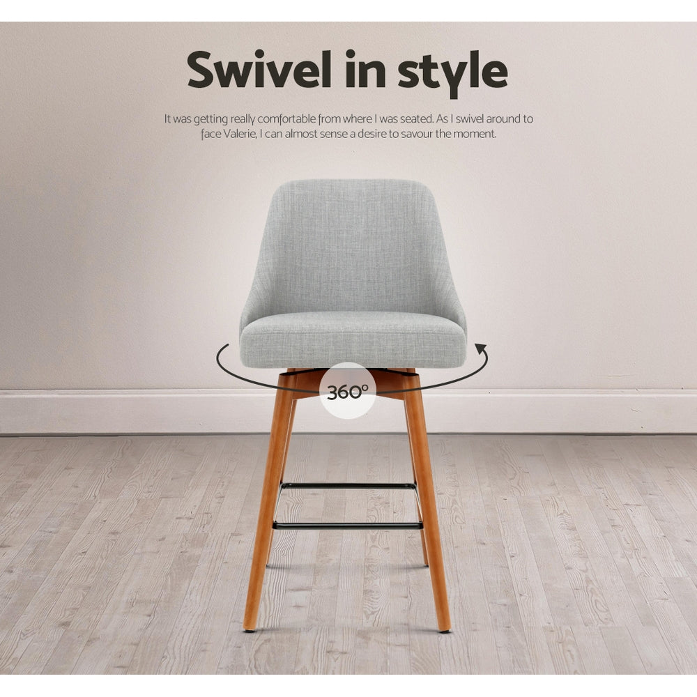 Table & Bar Stools: Artiss 4x Bar Stools Swivel Seat Wooden Grey