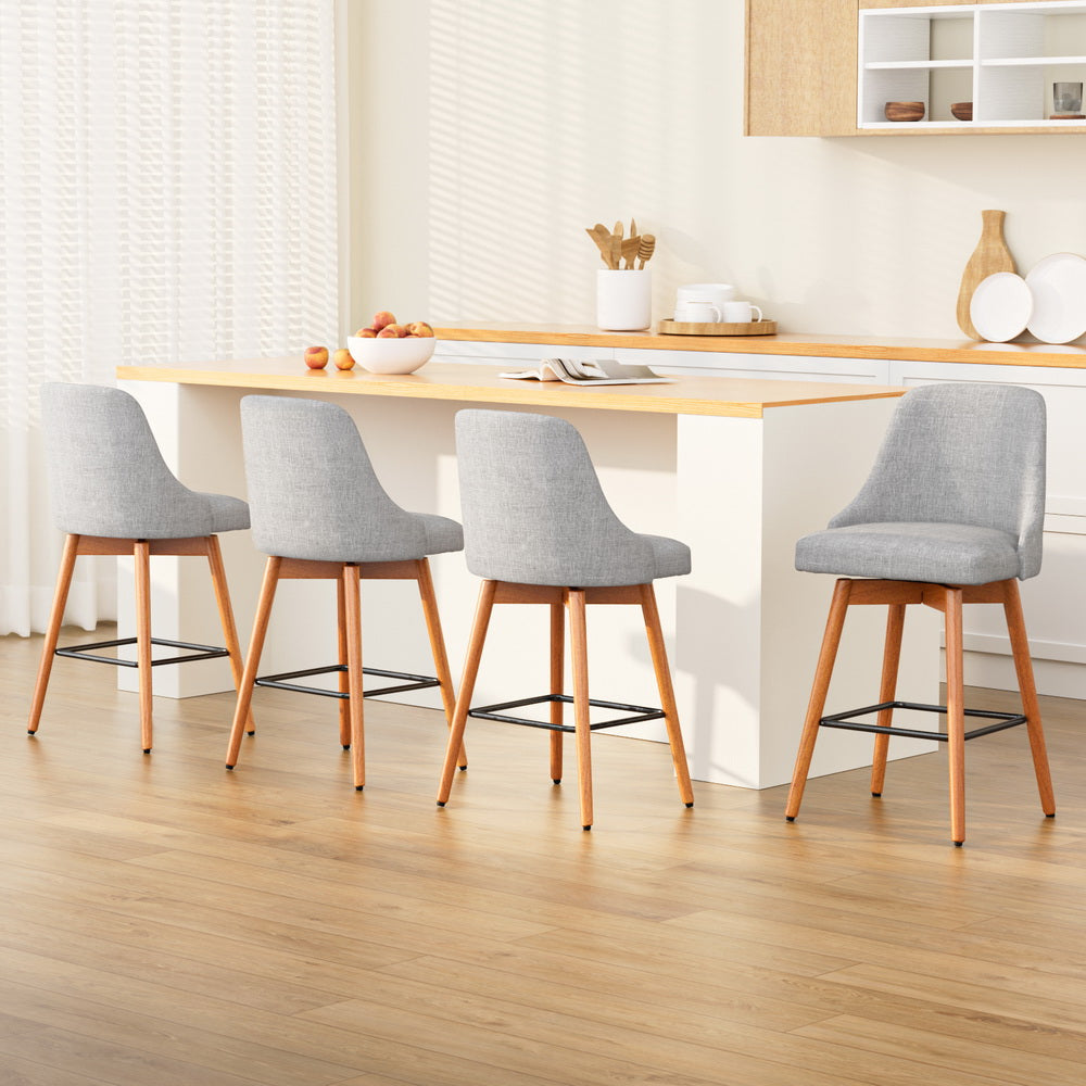 Table & Bar Stools: Artiss 4x Bar Stools Swivel Seat Wooden Grey