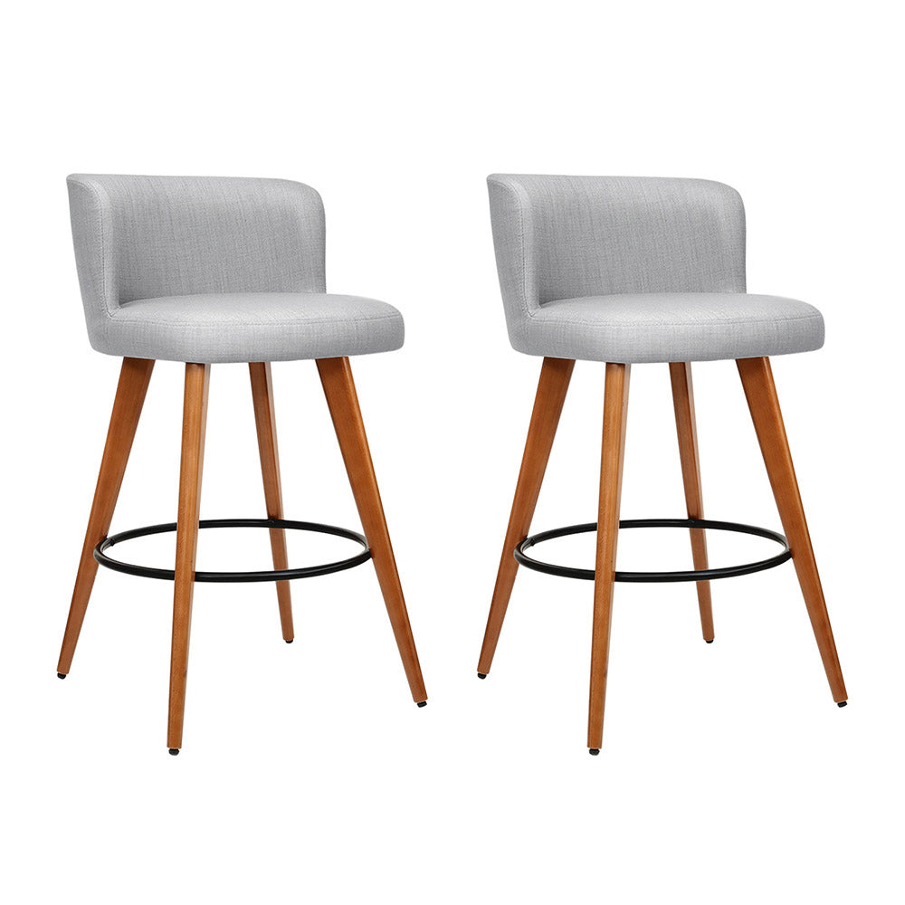 Table & Bar Stools: Artiss 2x Bar Stools Linen Padded Wooden Grey