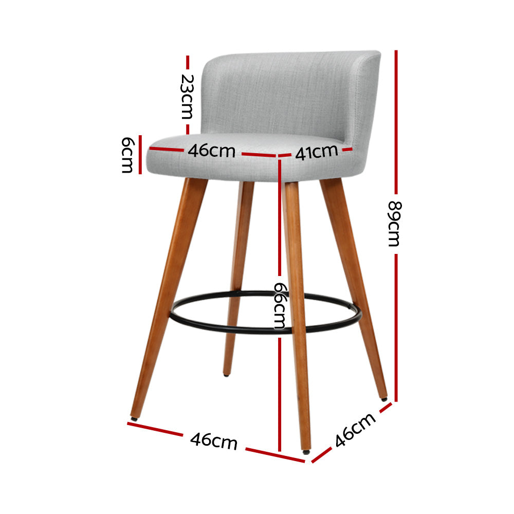 Table & Bar Stools: Artiss 2x Bar Stools Linen Padded Wooden Grey