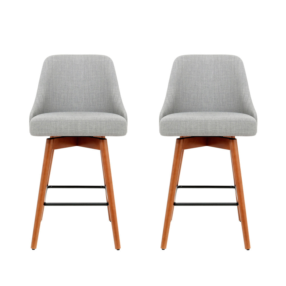 Table & Bar Stools: Artiss 2x Bar Stools Linen Padded Wooden Grey