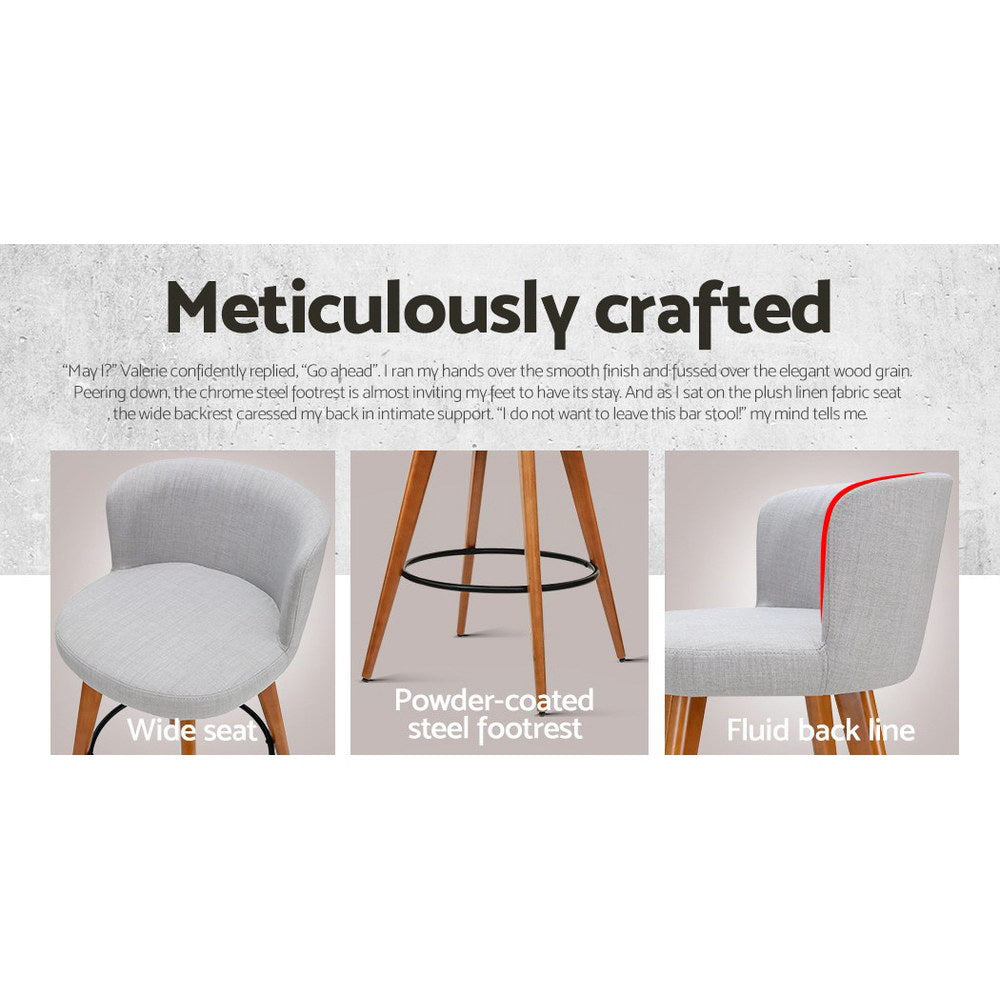 Table & Bar Stools: Artiss 2x Bar Stools Linen Padded Wooden Grey