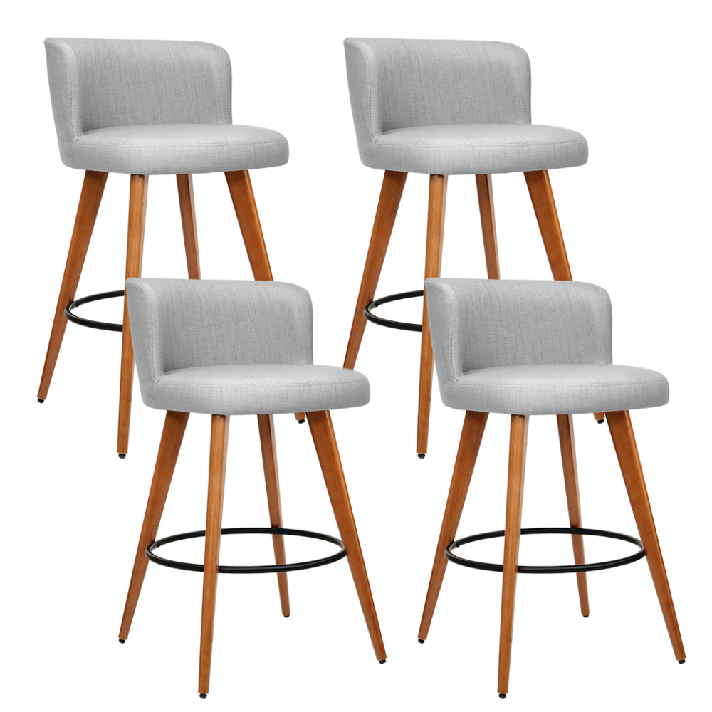 Table & Bar Stools: Artiss 4x Bar Stools Linen Padded Wooden Grey