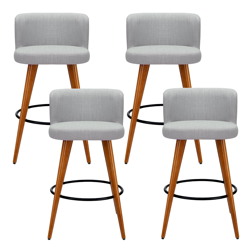 Table & Bar Stools: Artiss 4x Bar Stools Linen Padded Wooden Grey