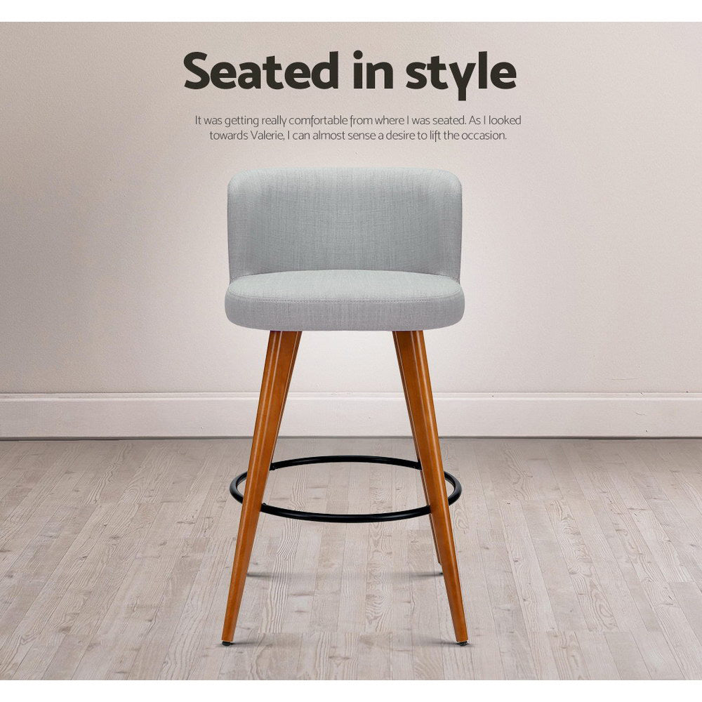 Table & Bar Stools: Artiss 4x Bar Stools Linen Padded Wooden Grey