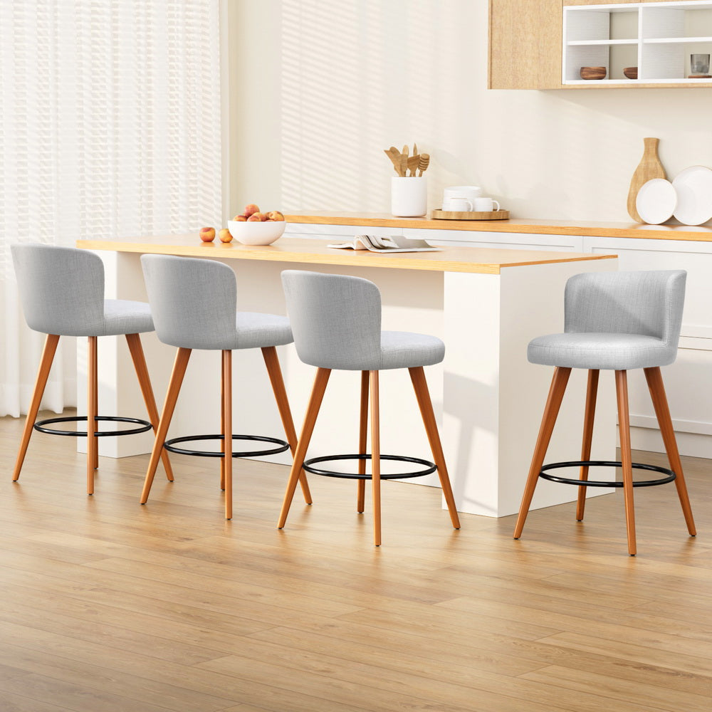 Table & Bar Stools: Artiss 4x Bar Stools Linen Padded Wooden Grey