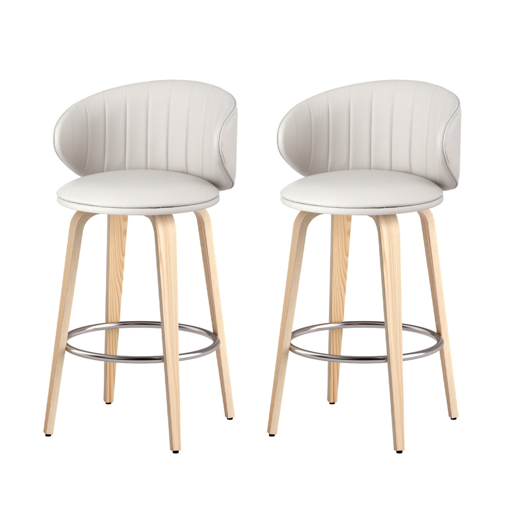 Table & Bar Stools: 2x Artiss Bar Stools Dining Chairs Contoured Leather Wood Stool