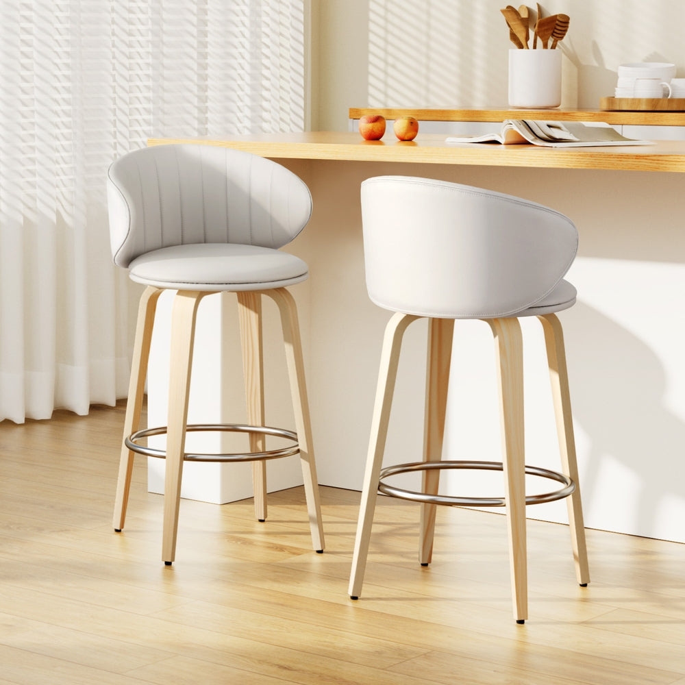 Table & Bar Stools: 2x Artiss Bar Stools Dining Chairs Contoured Leather Wood Stool