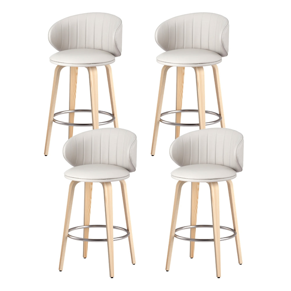 Table & Bar Stools: 4x Artiss Bar Stools Dining Chairs Contoured Leather Wood Stool